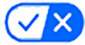 Checkmark and cross icon.